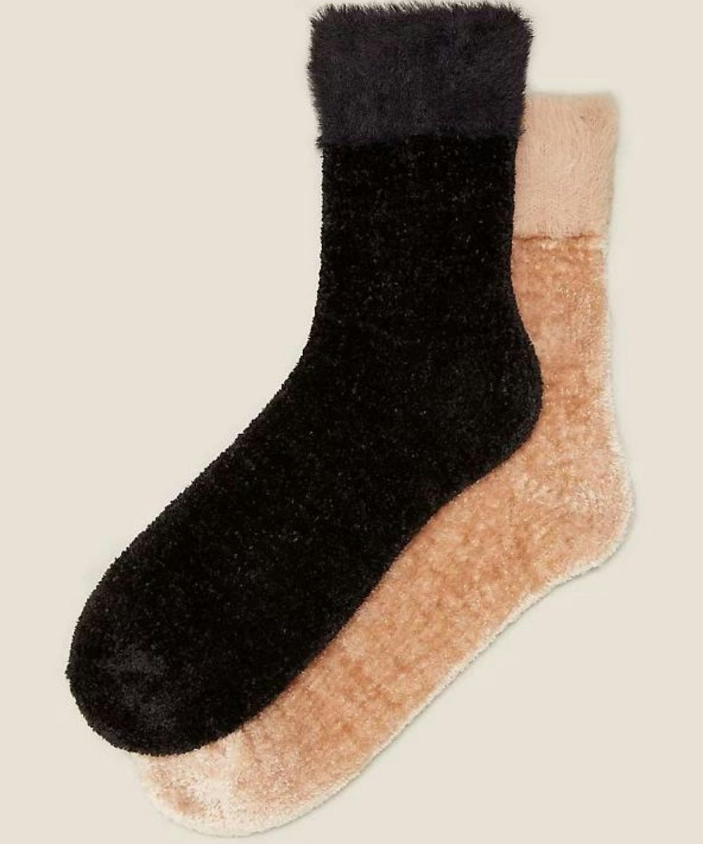 M&S COLLECTION Two Pack Velvet Cosy Fur Ankle High Socks