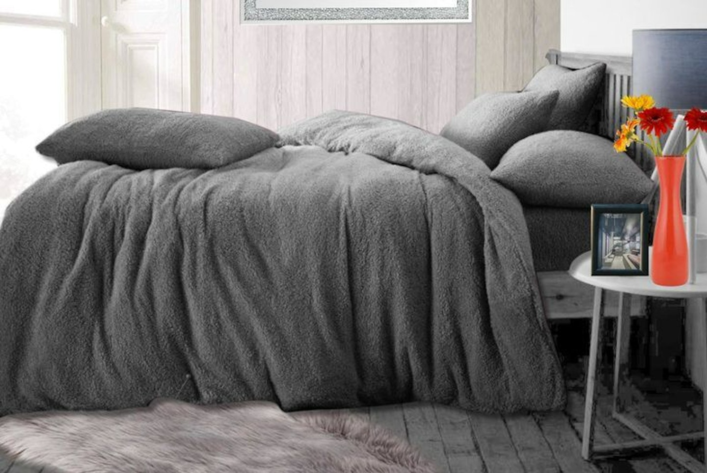 Wowcher Teddy Bear Fleece Bedding Set - Charcoal, Pink, Black & More