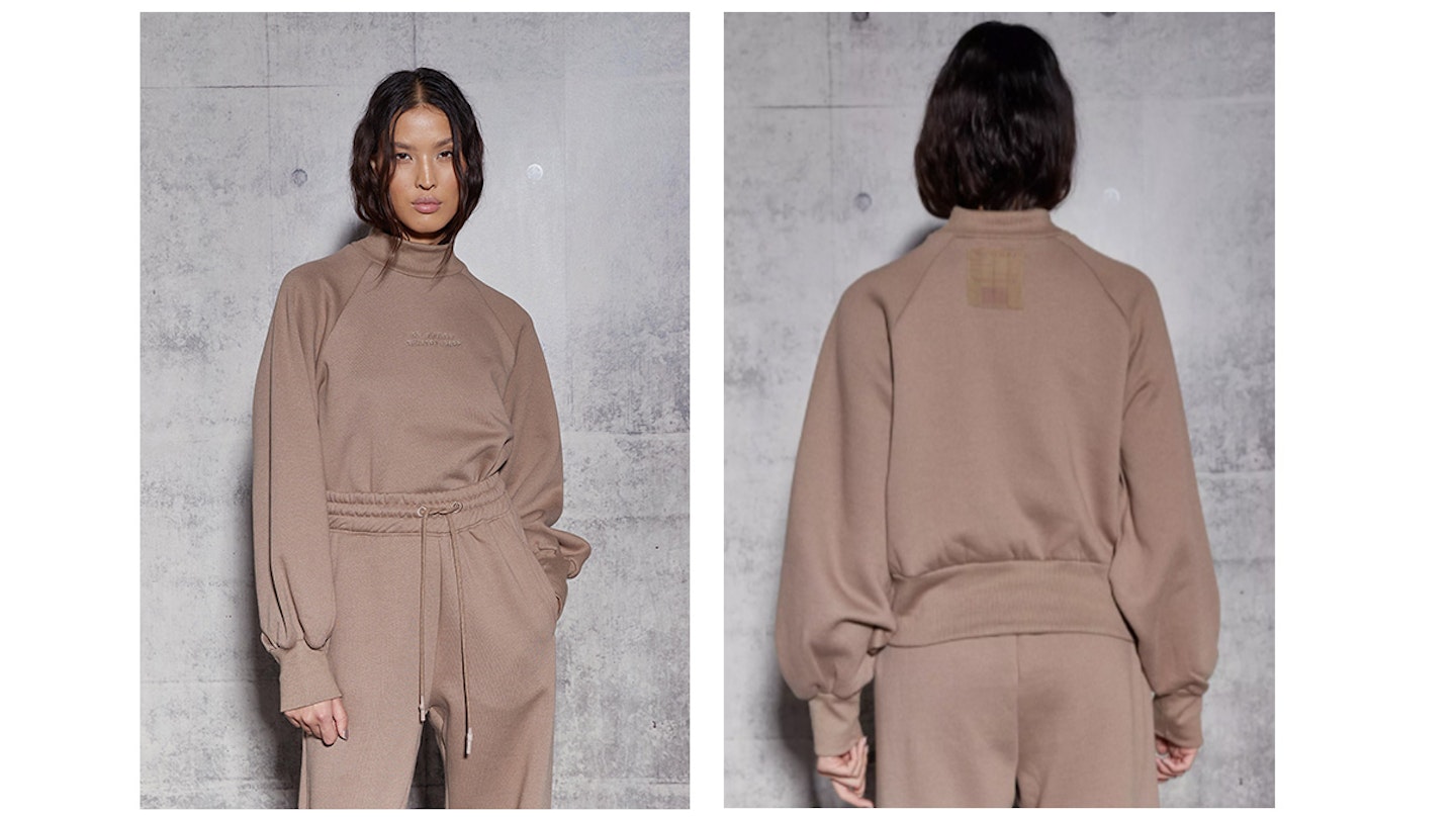 Re_styld mocha co ord embroidered high neck sweatshirt