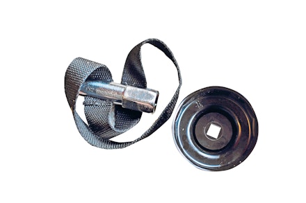 A strap wrench (left) and a cup wrench for removing an oil filter