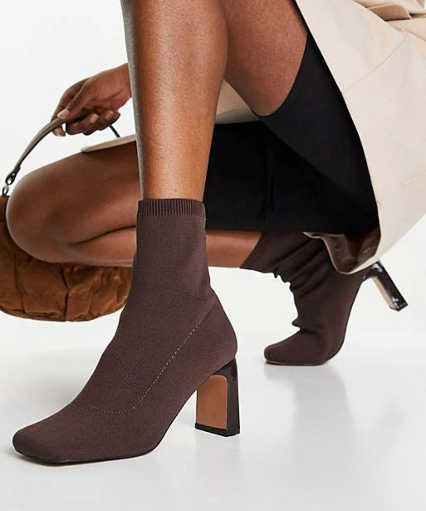ASOS DESIGN Result square toe sock boots in brown