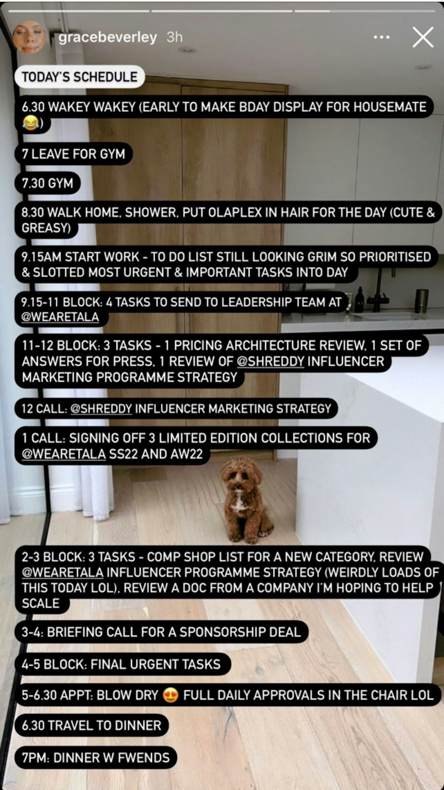 Grace Beverley daily to-do list