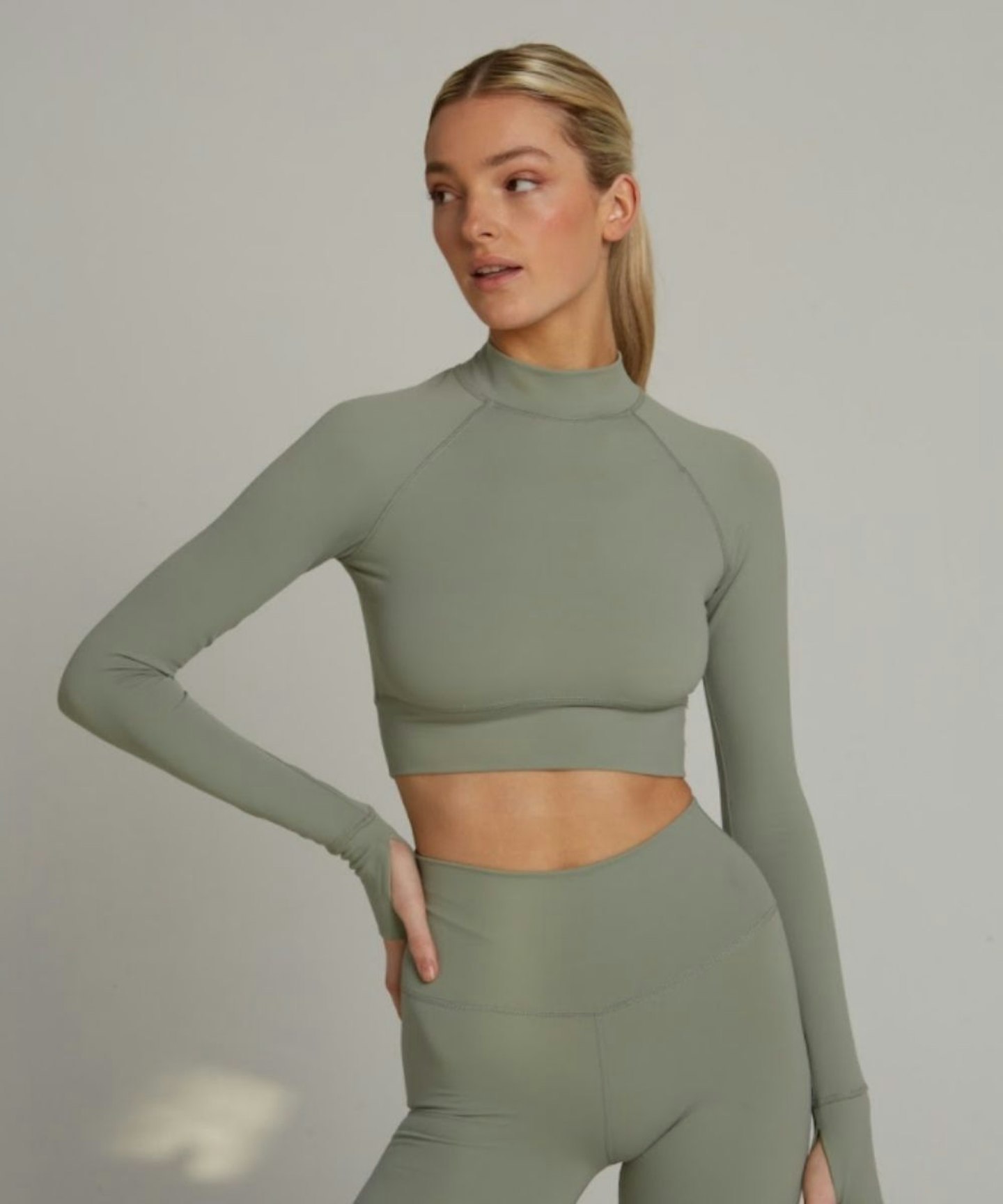 Dayflex Mock Neck Crop Long Sleeve Top - Sage Green