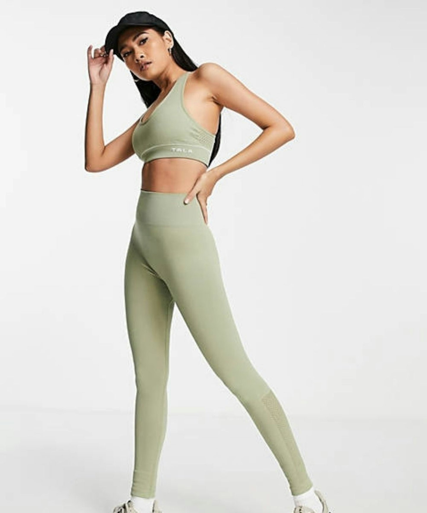 TALA Zinnia high waisted mesh leggings in khaki exclusive to ASOS