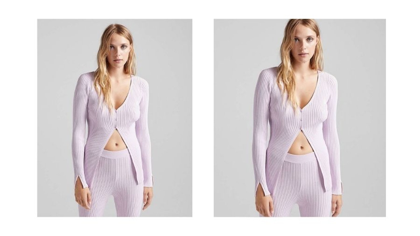 Bershka knitted rib detail button cardigan co-ord in lilac