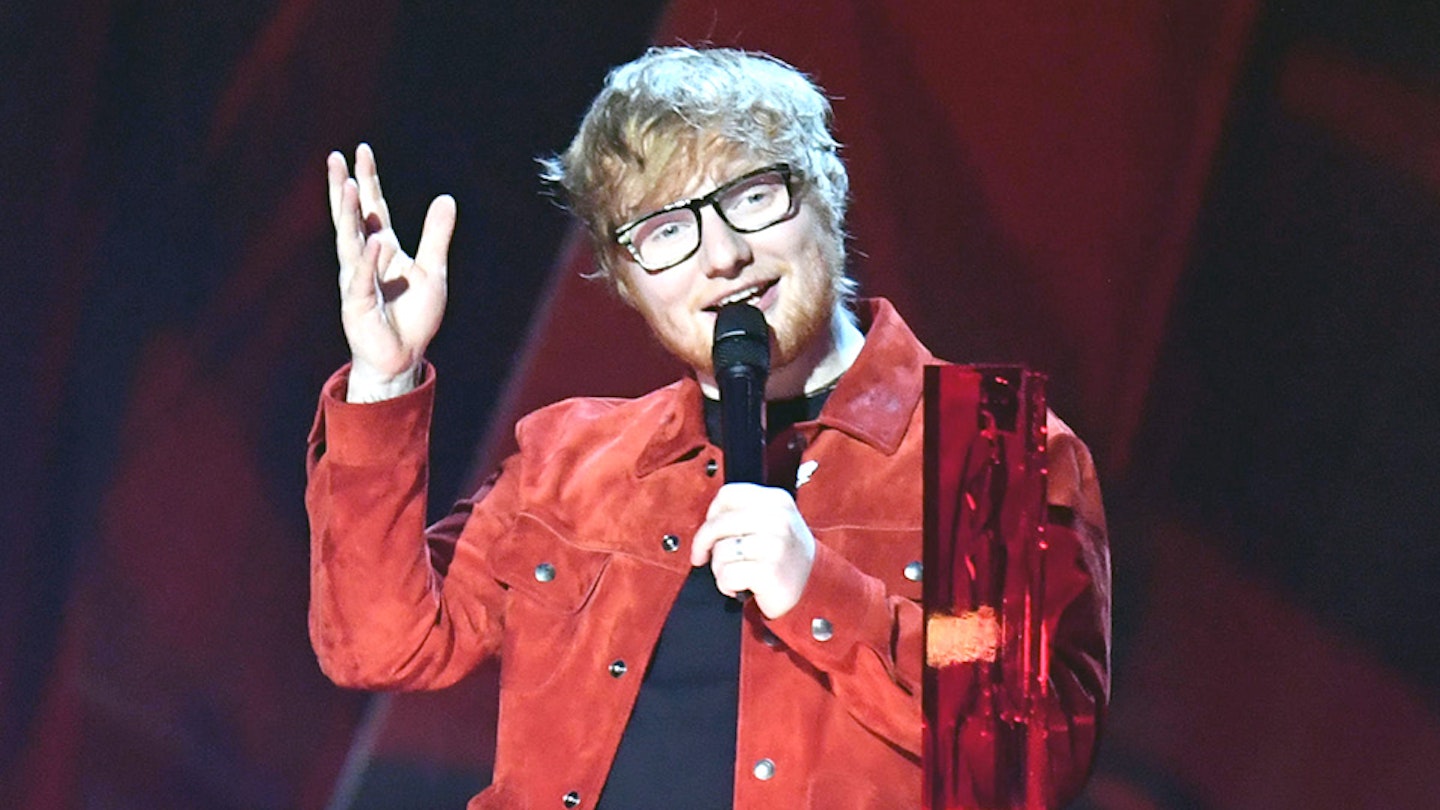 Ed Sheeran receiving a BRIT Award 2018