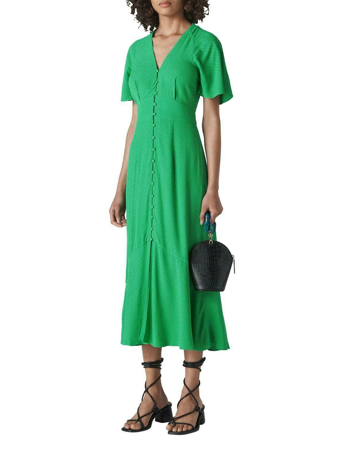 WHISTLES Ladies Micro Spot Button Dress Gree