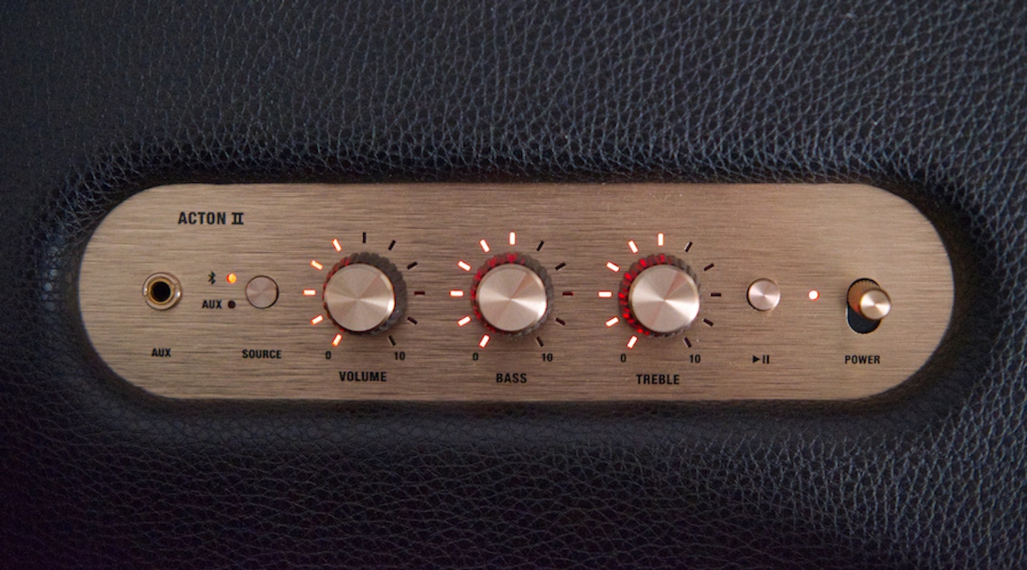 Marshall Acton II Bluetooth Speaker top panel, showing LEDs and buttons