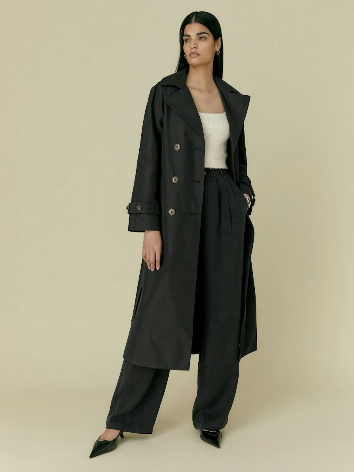 best trench coats for women Reformation, Holland Black Trench Coat, £270