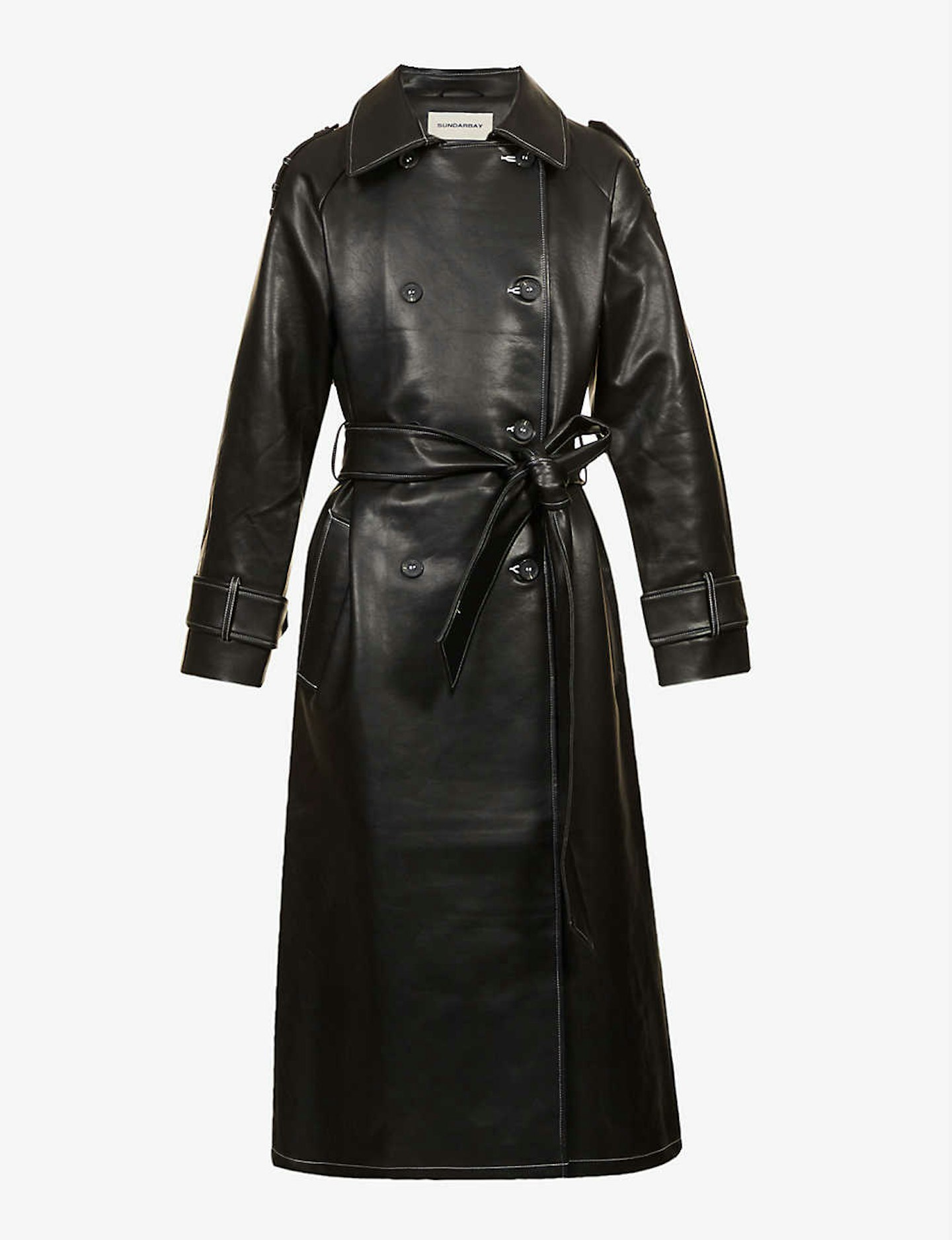 best trench coats for women Sundarbar, Oversized Vegan Leather Belted Trench Coat, £370