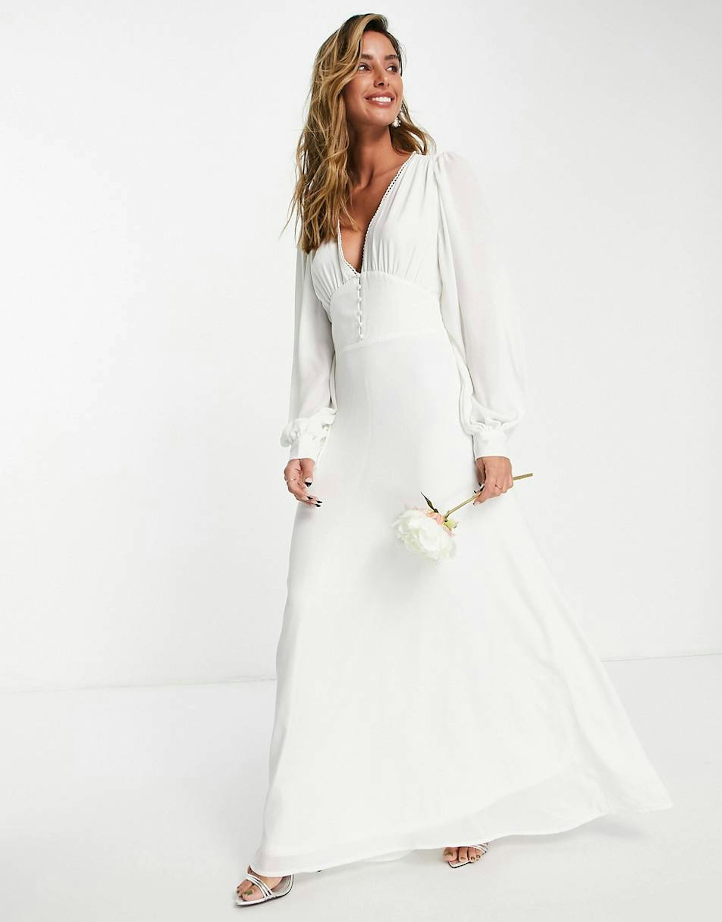 best high street wedding dresses Vila Bridal, Maxi Dress With Covered Buttons, £65