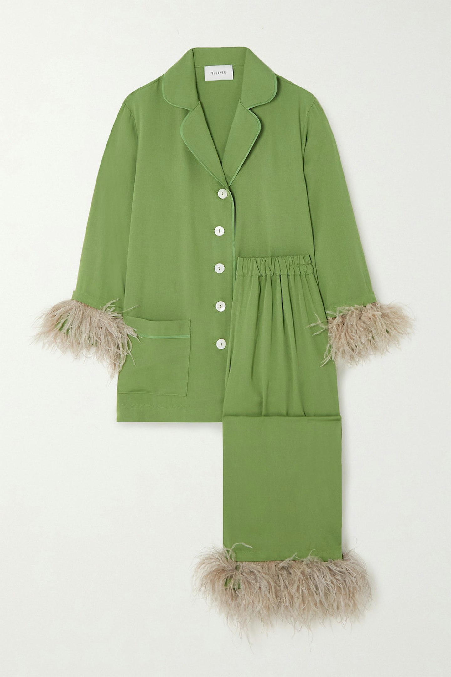 Sleeper, Party Feather-Trimmed Crepe-De-Chine Pajama Set, £265