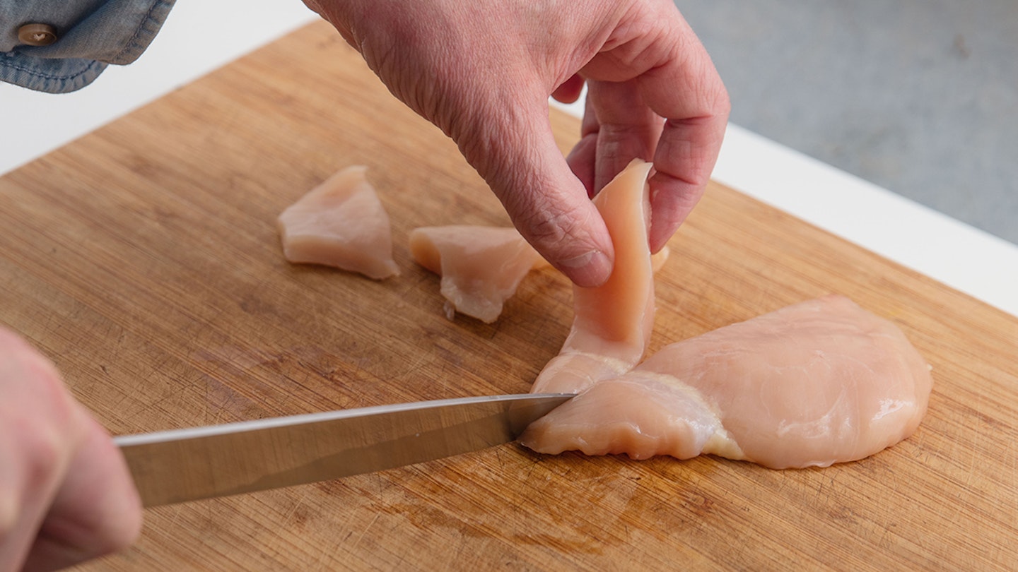 cutting chicken breast