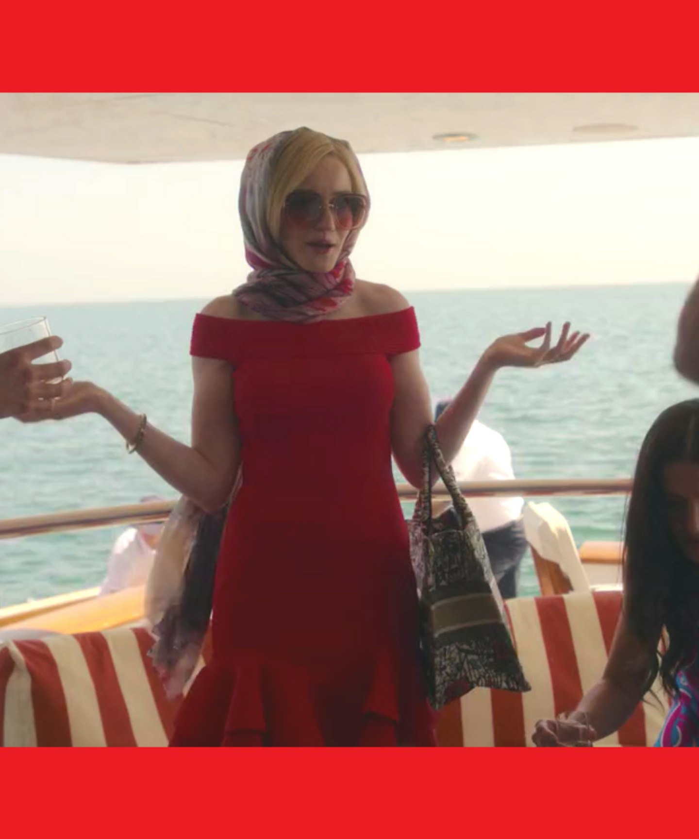 inventing anna episode 2 red dress on the yacht