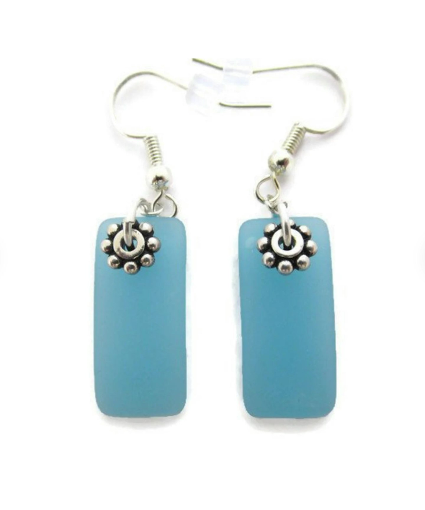 Blue Sea Glass Dangle Earrings