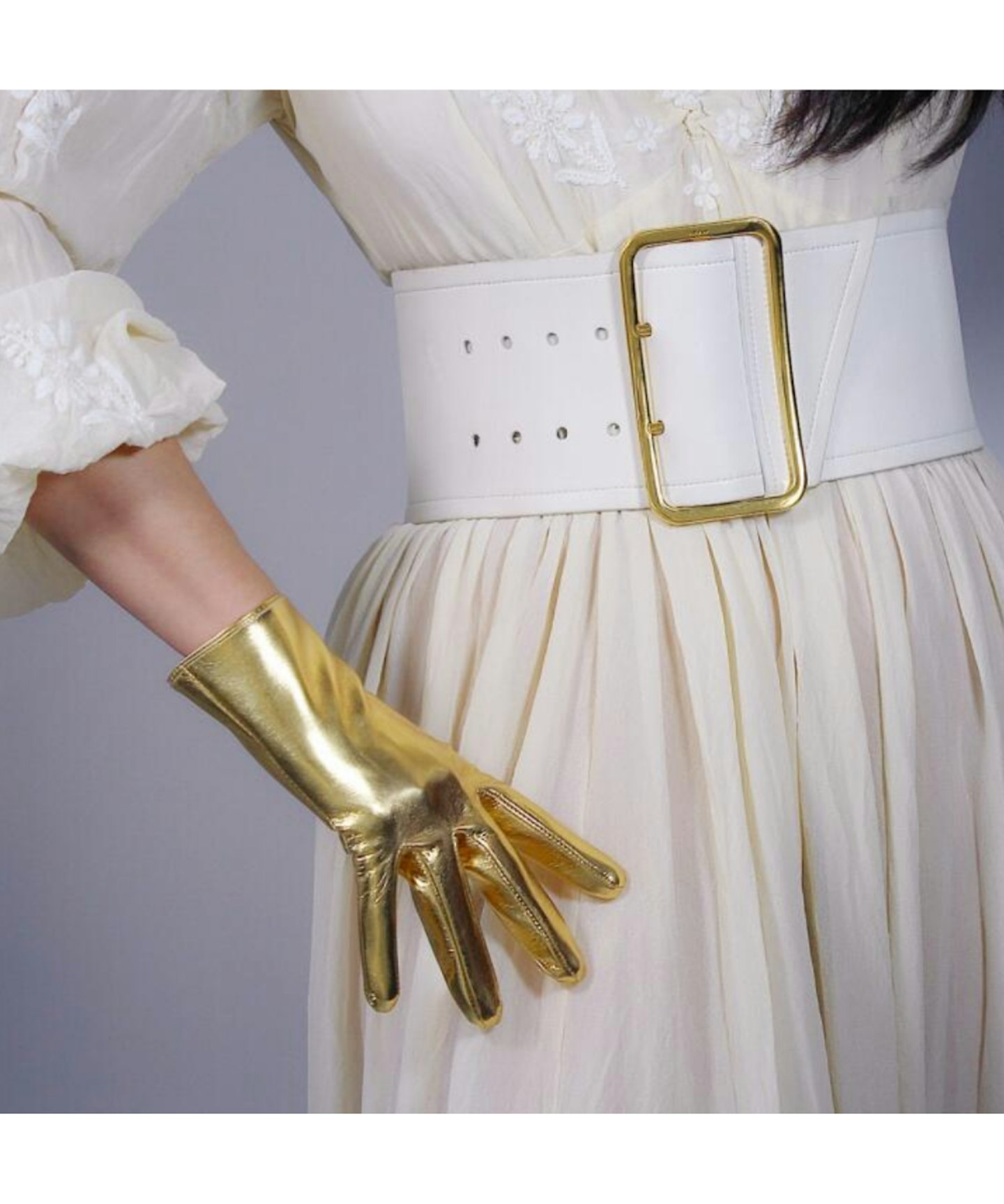 Women's Patent PU Leather Golden Long Gloves