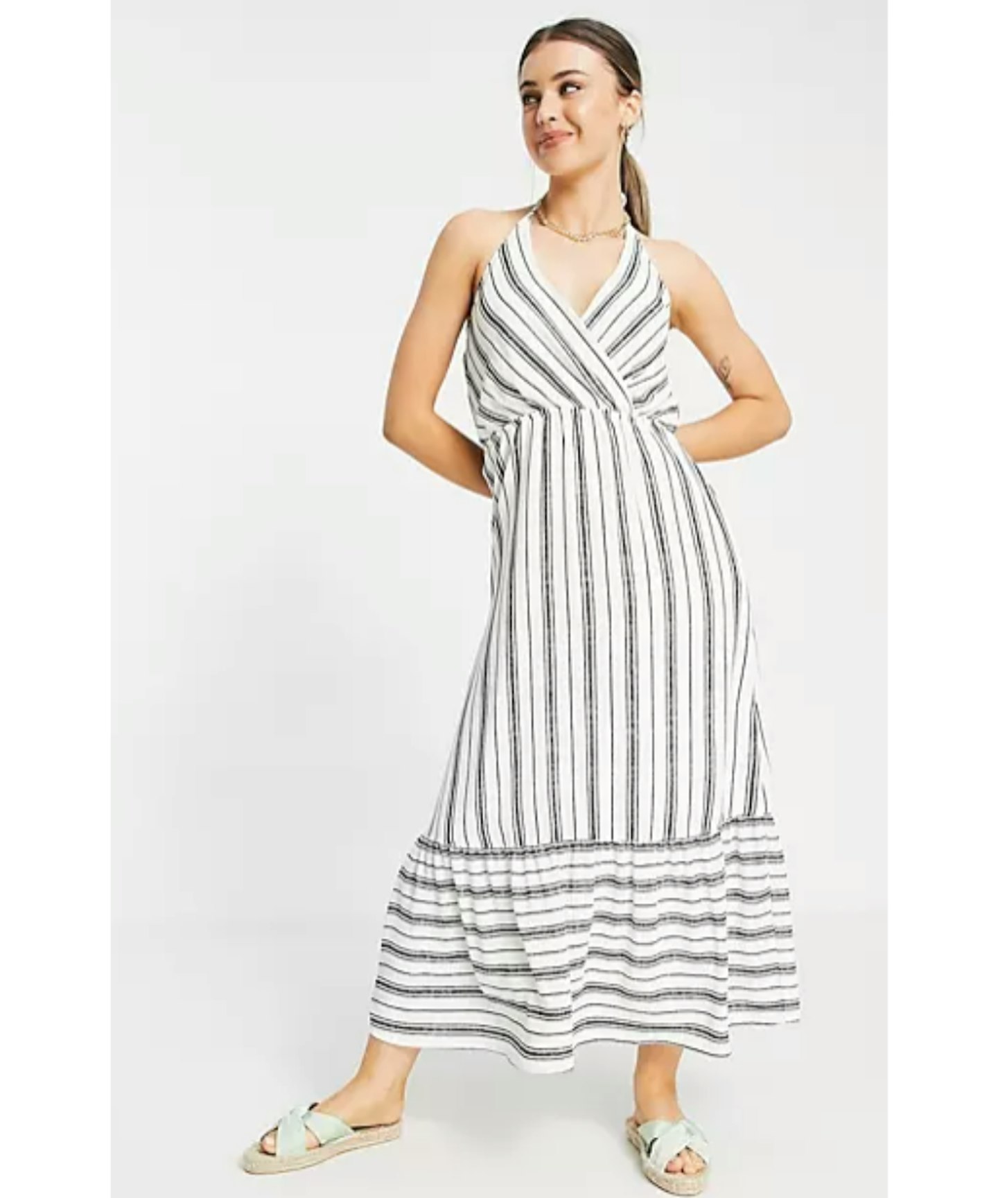 Gilli Halter Neck Maxi Dress in Stripe
