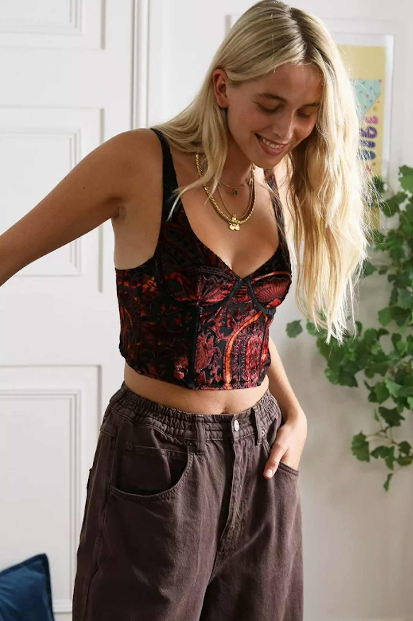 UO Bella Paisley Burnout Mesh Corset Top