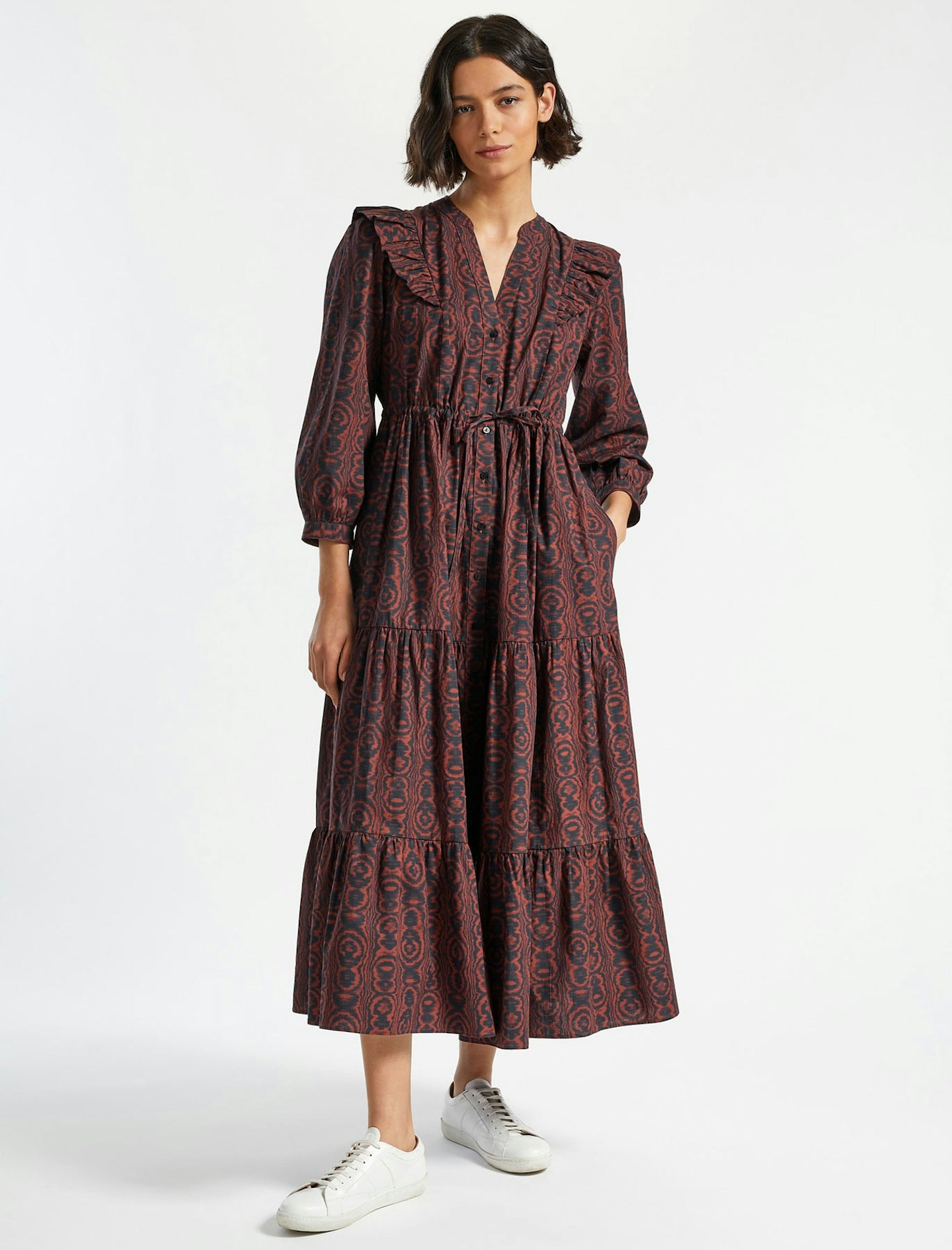 Cefinn, Dixie Cotton Drawstring Long Sleeve Frill Maxi Dress, £270