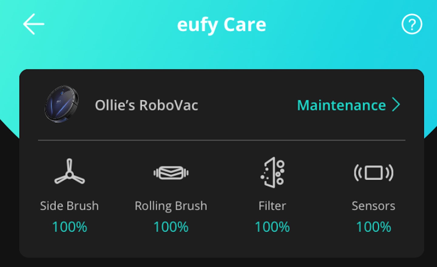 view of the maintenance features that come with the eufy home app.