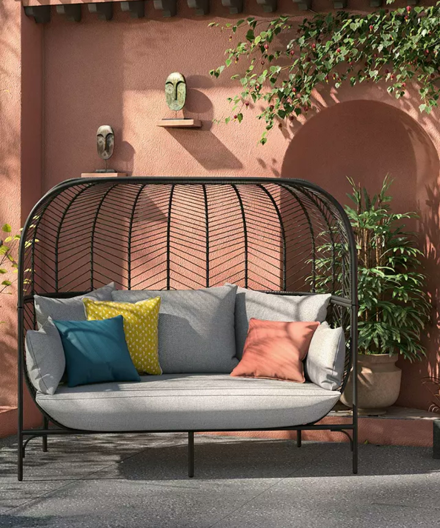 John Lewis & Partners Chevron 2-Seat Double Garden Sofa Pod, Black/Grey