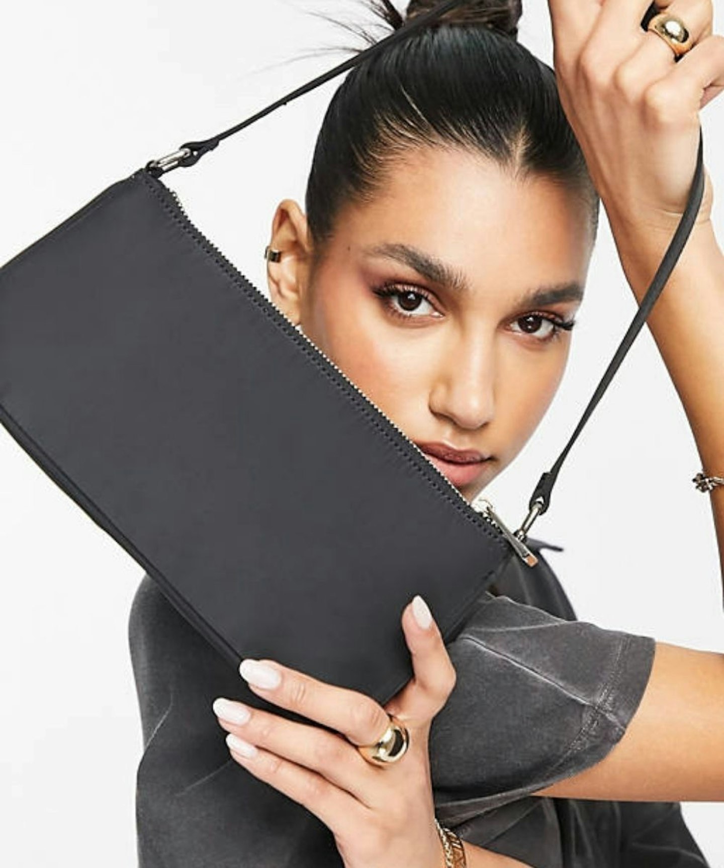 ASOS DESIGN slim 90s shoulder bag in black nylon