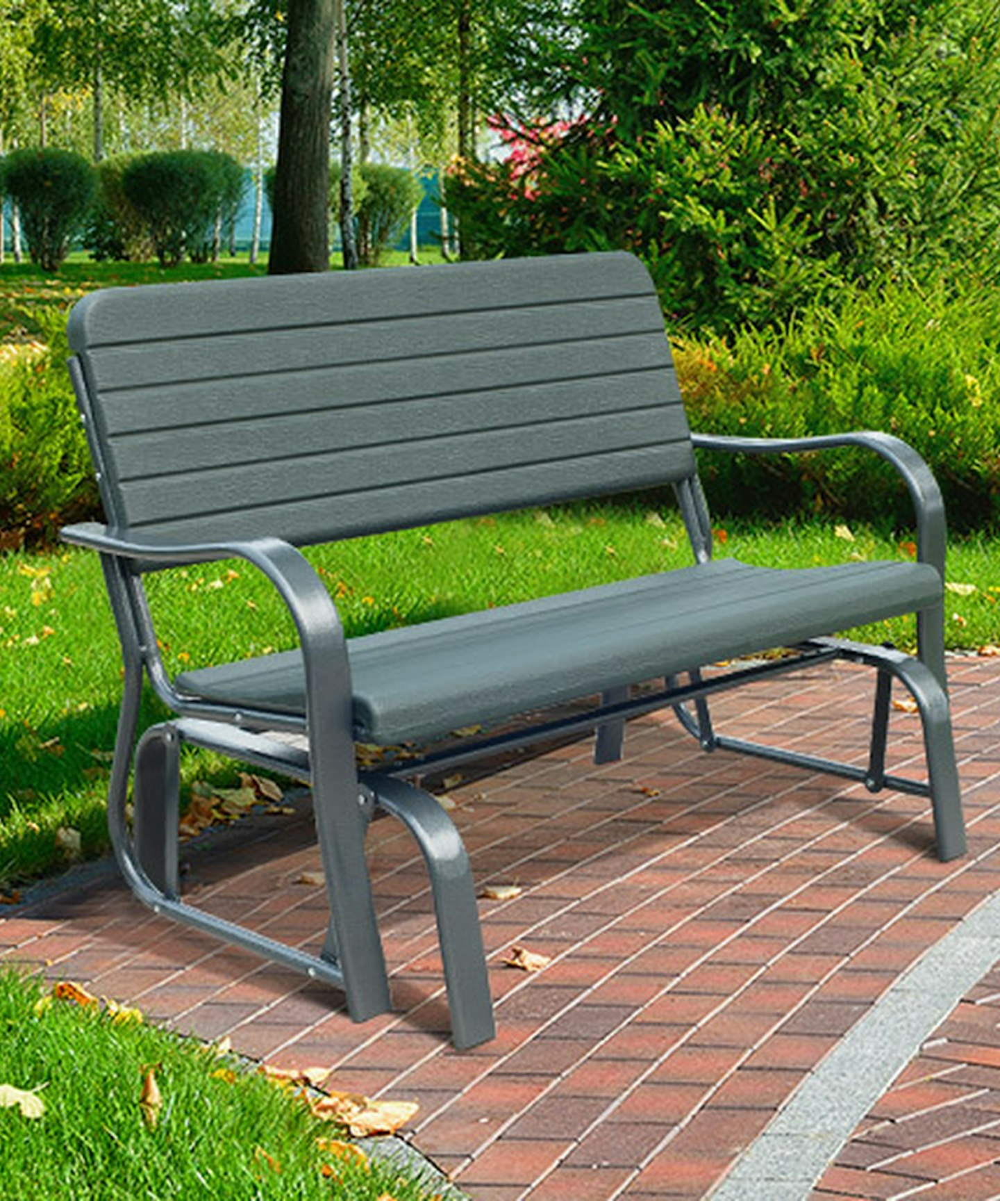 The Range Swinging Two Seater Garden Bench Loveseat - Deep Green, Black