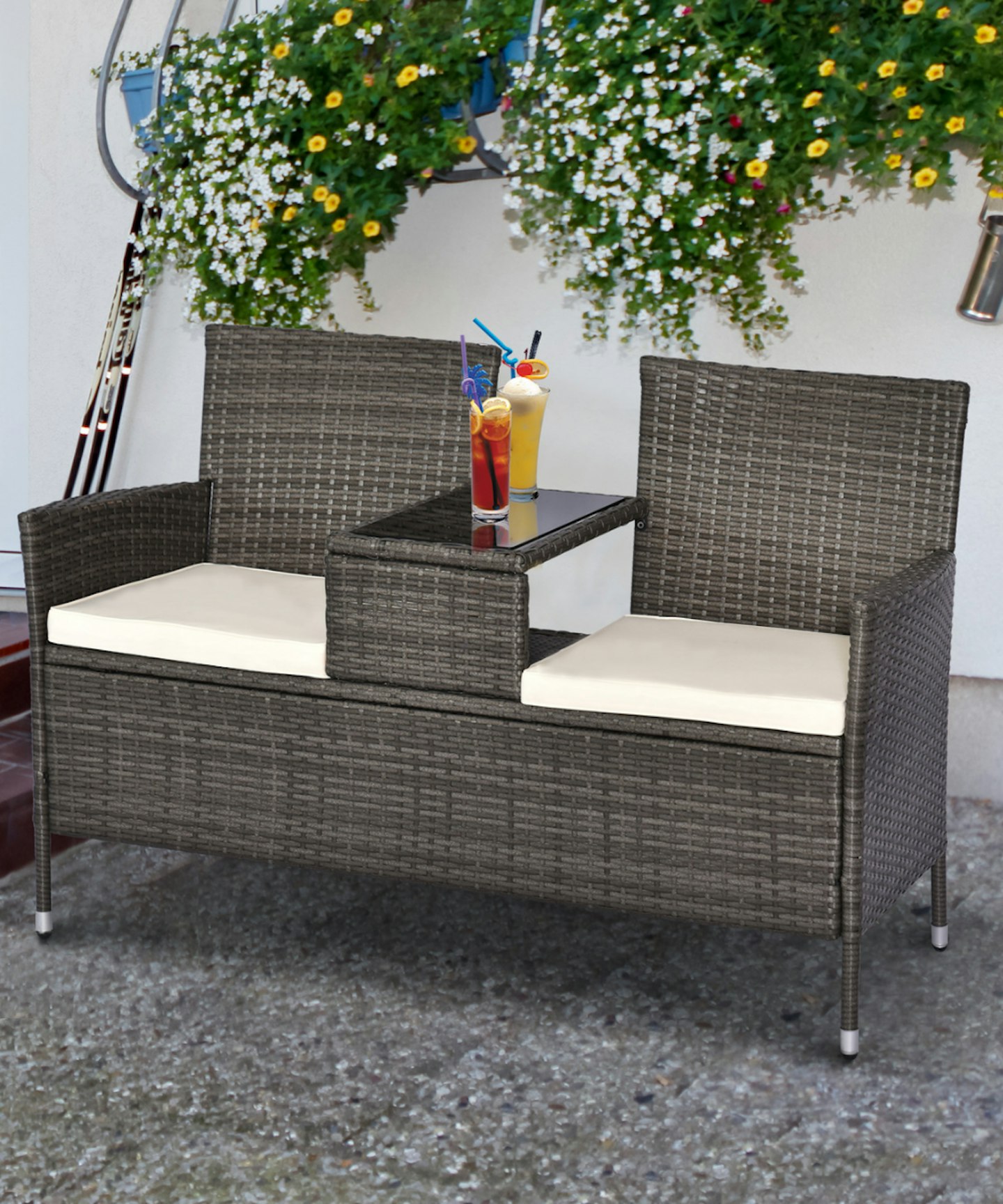 Outsunny 2 Seater Loveseat Garden Tea Table - Grey