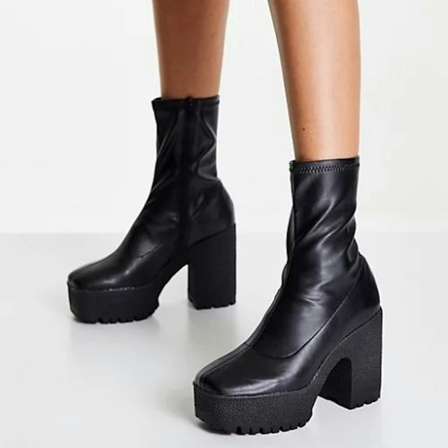 Elena High Heeled Sock Boots (Black, Wide Fit)