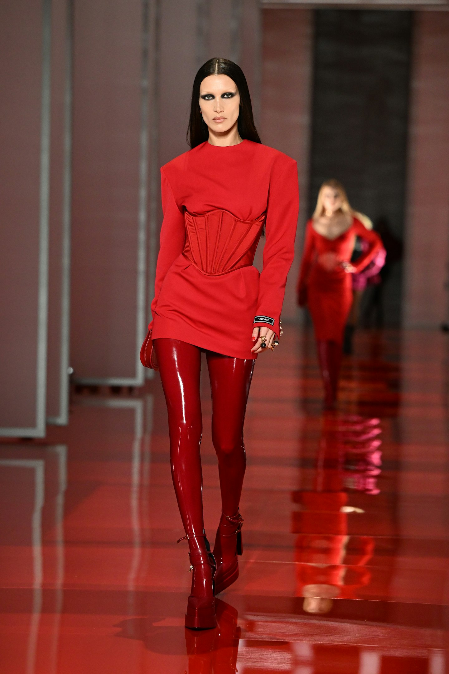 Bella Hadid on the catwalk at Versace
