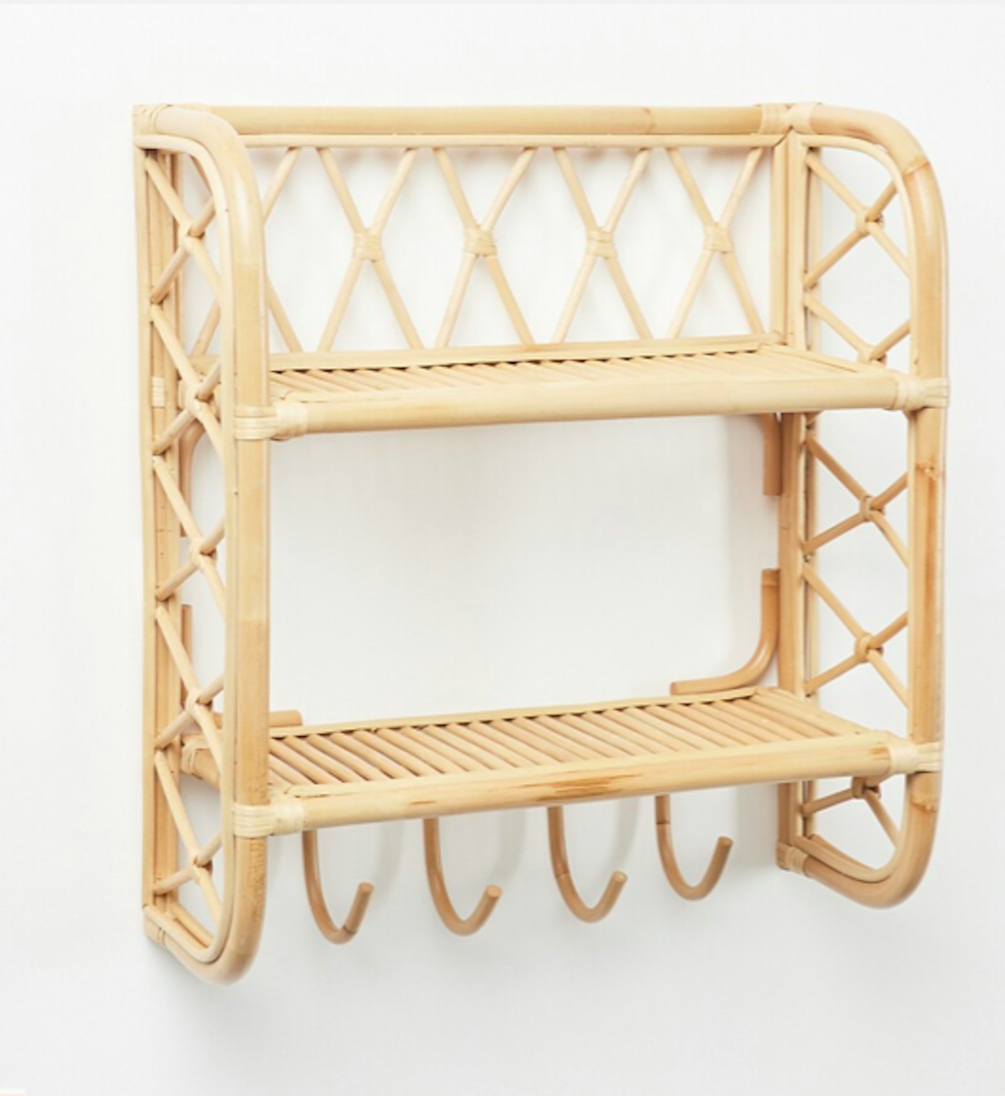 Oliver Bonas, Bali Natural Rattan Wall Shelf with Hooks, £75