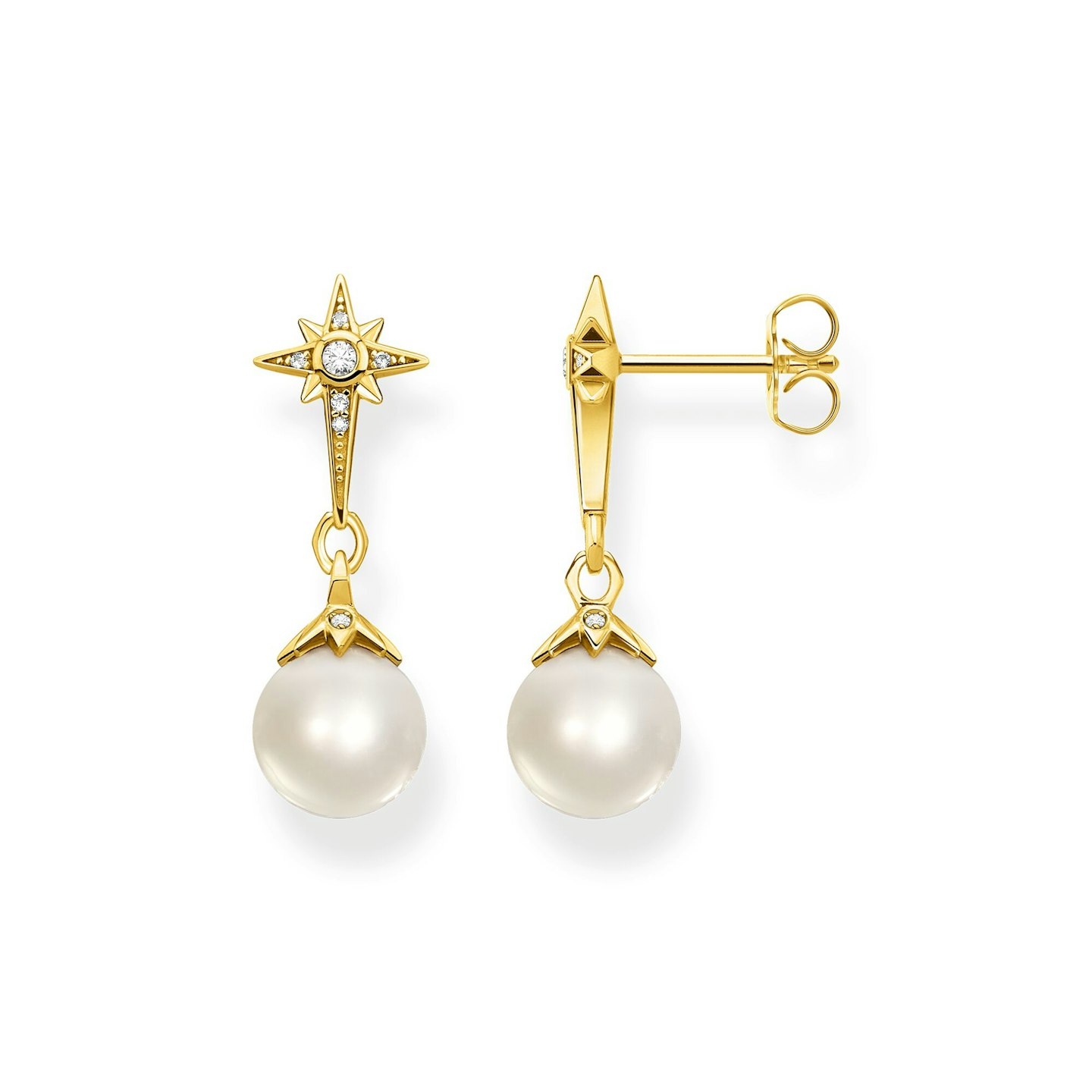 Gold Pearl Star Earrings, £159