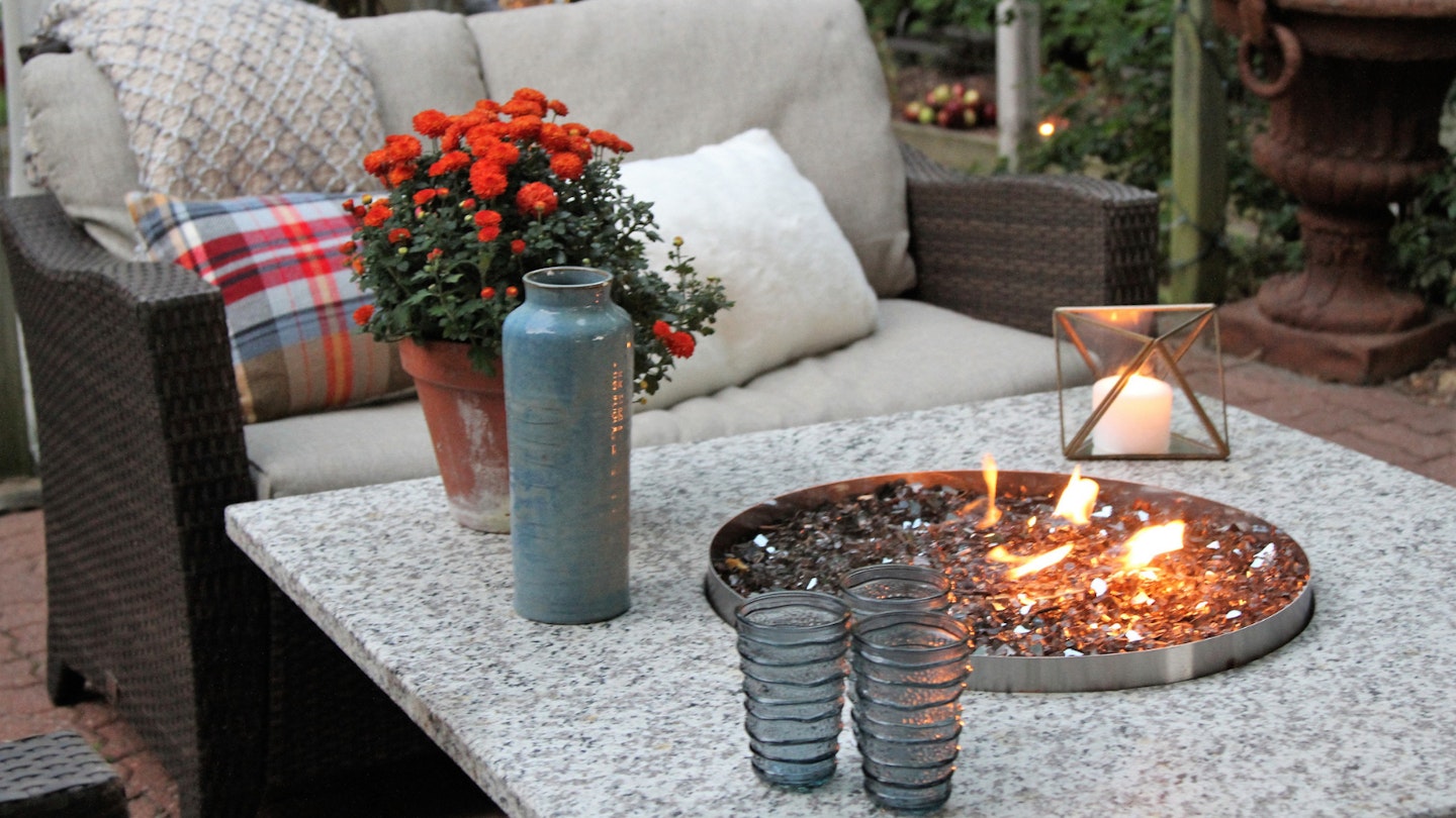 Fire pit table on patio