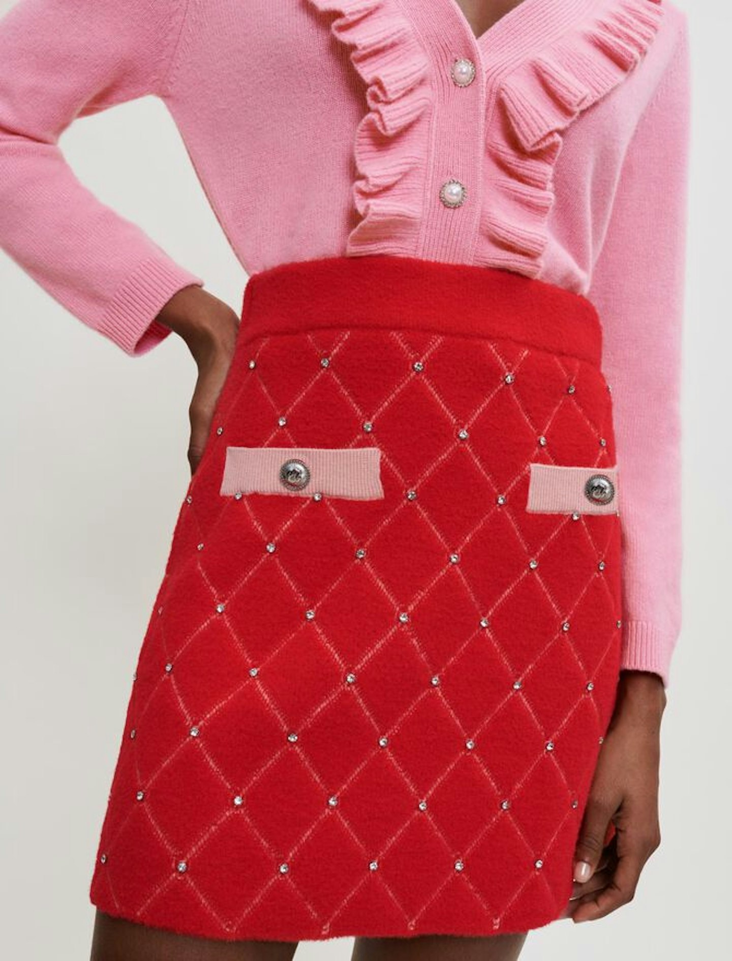 Maje, Diamond Pattern Rhinestone Knit Skirt, £199