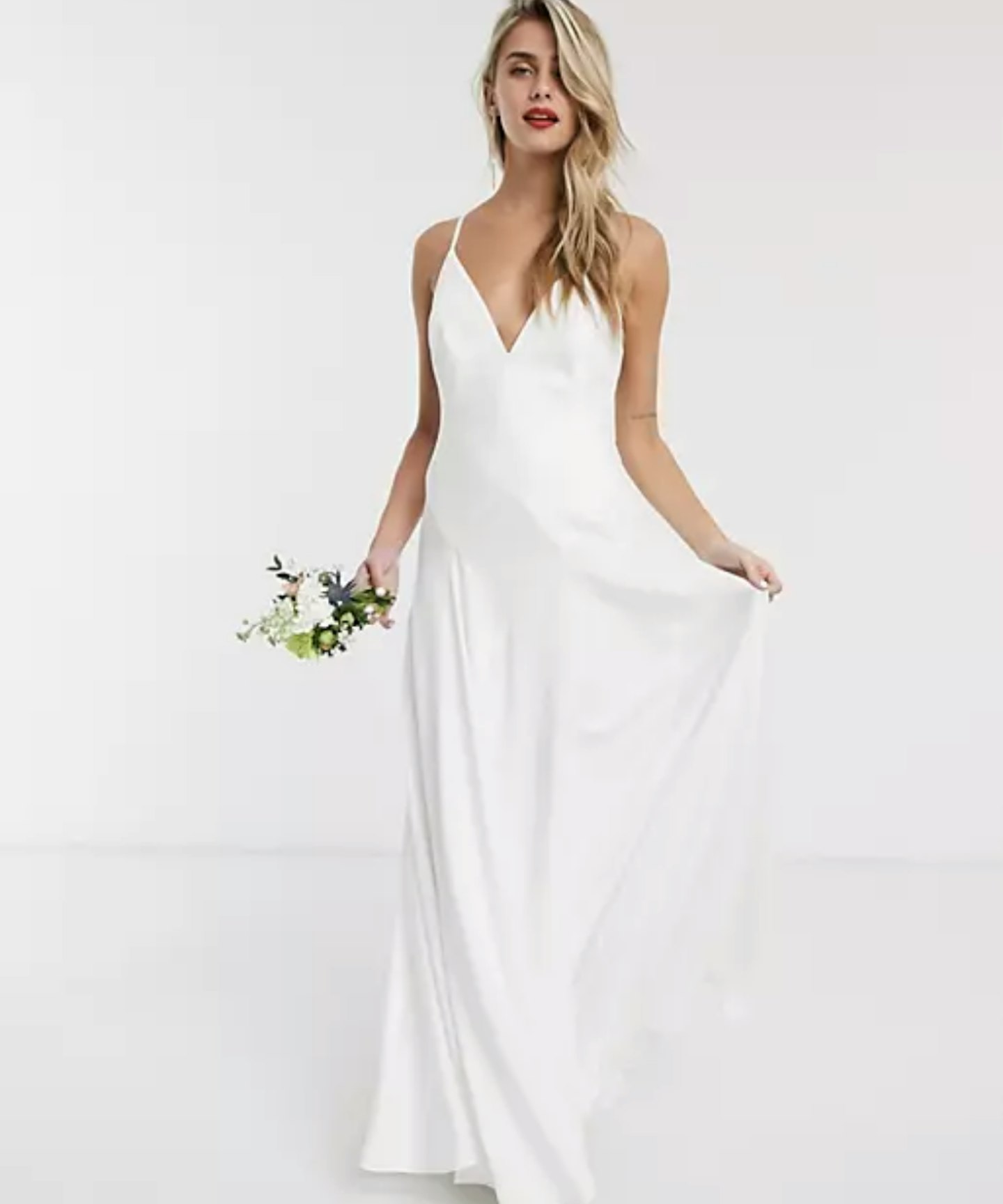 ASOS EDITION Paige satin plunge wedding dress with cross back