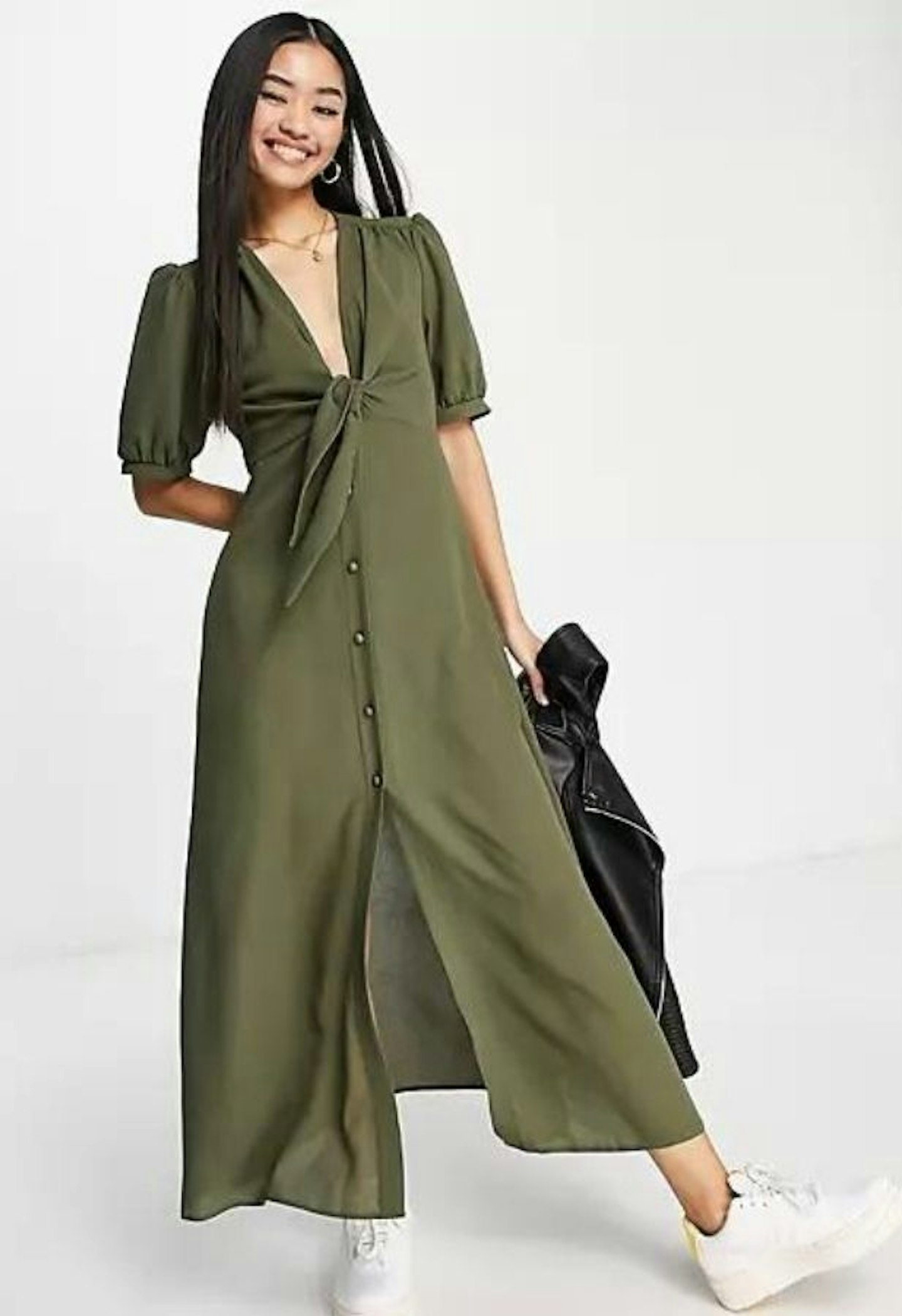 ASOS DESIGN Tie Front Button Through Midi Dress