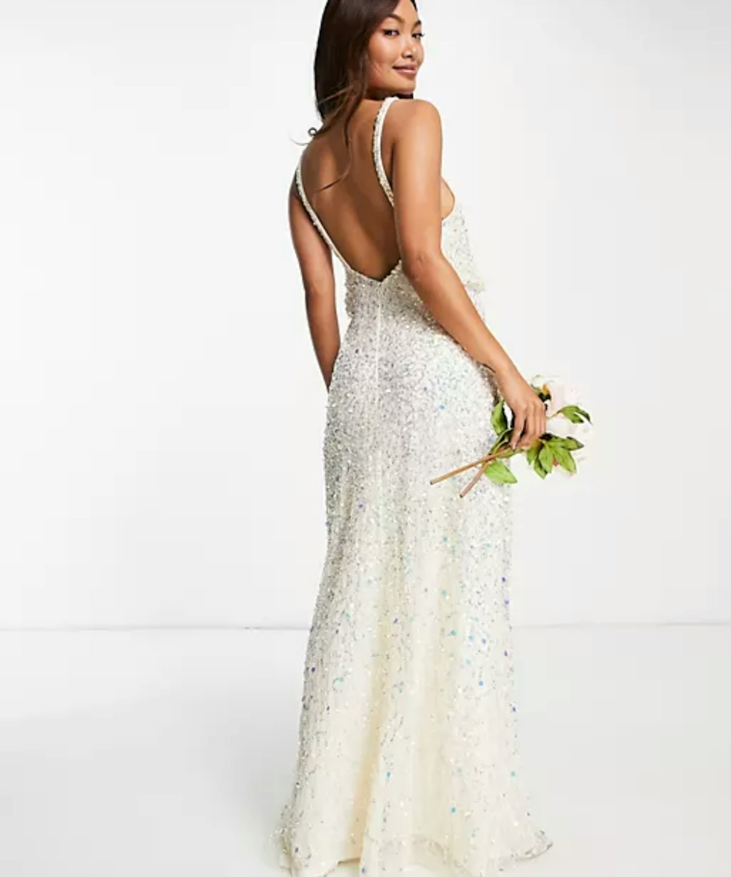 Maya Bridal maxi wedding dress with low back in all over 3d ecru sequins