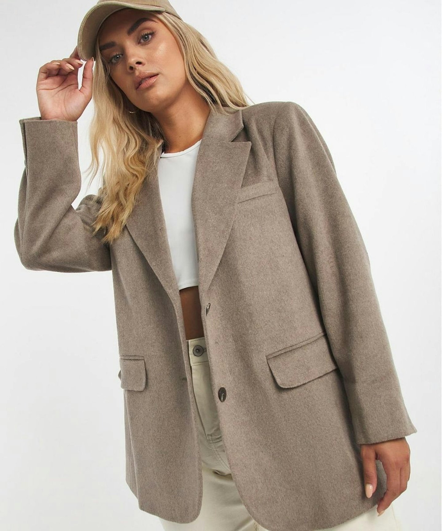Stone Relaxed Fit Wool Look Blazer