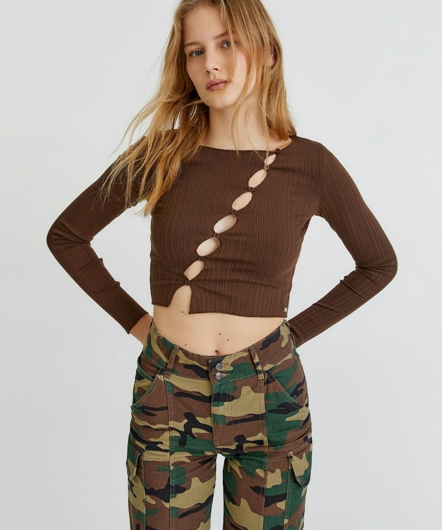 Ribbed Cut-Out Crop Top