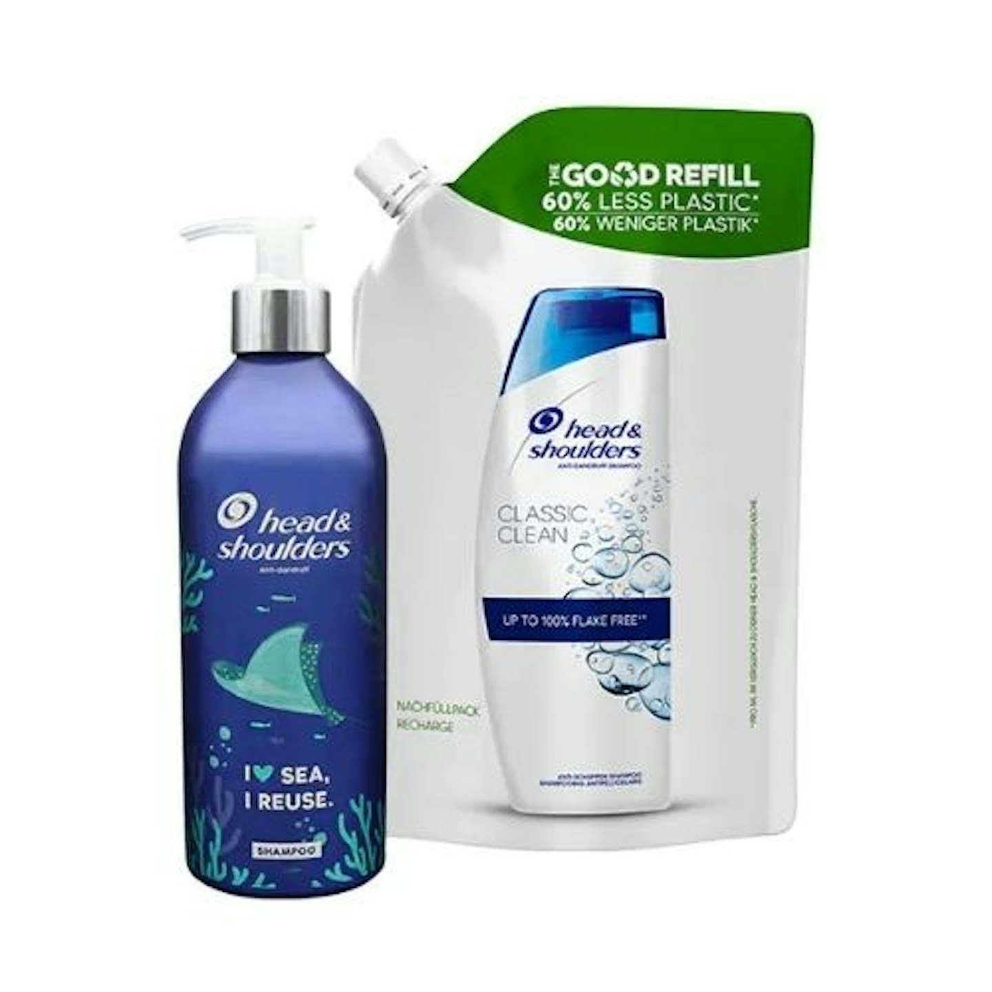Head & Shoulders Anti Dandruff Shampoo Reusable Bottle & Refill Pouch Bundle