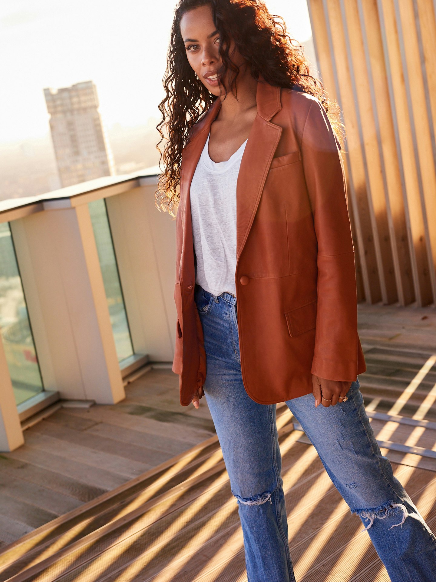 Tan Brown Leather Blazer, £210