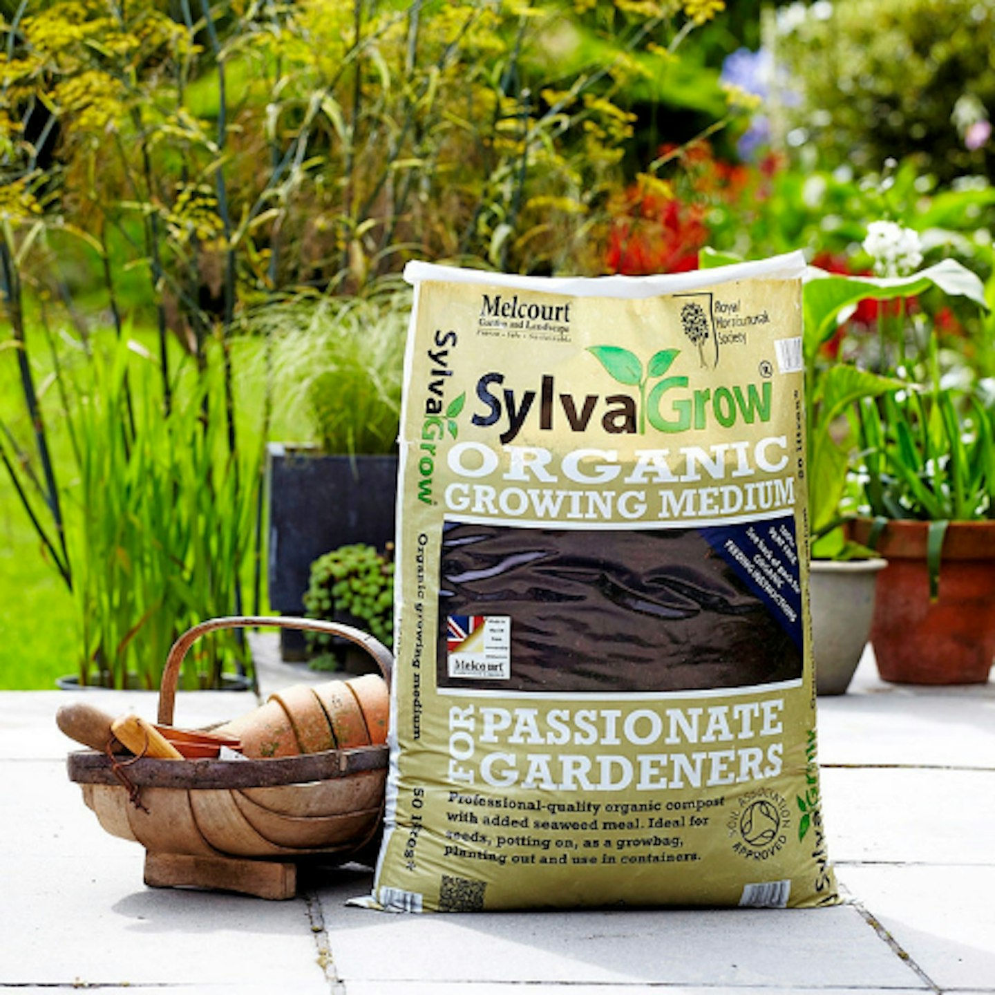 RHS SylvaGrow Organic Growing Medium on sunny patio