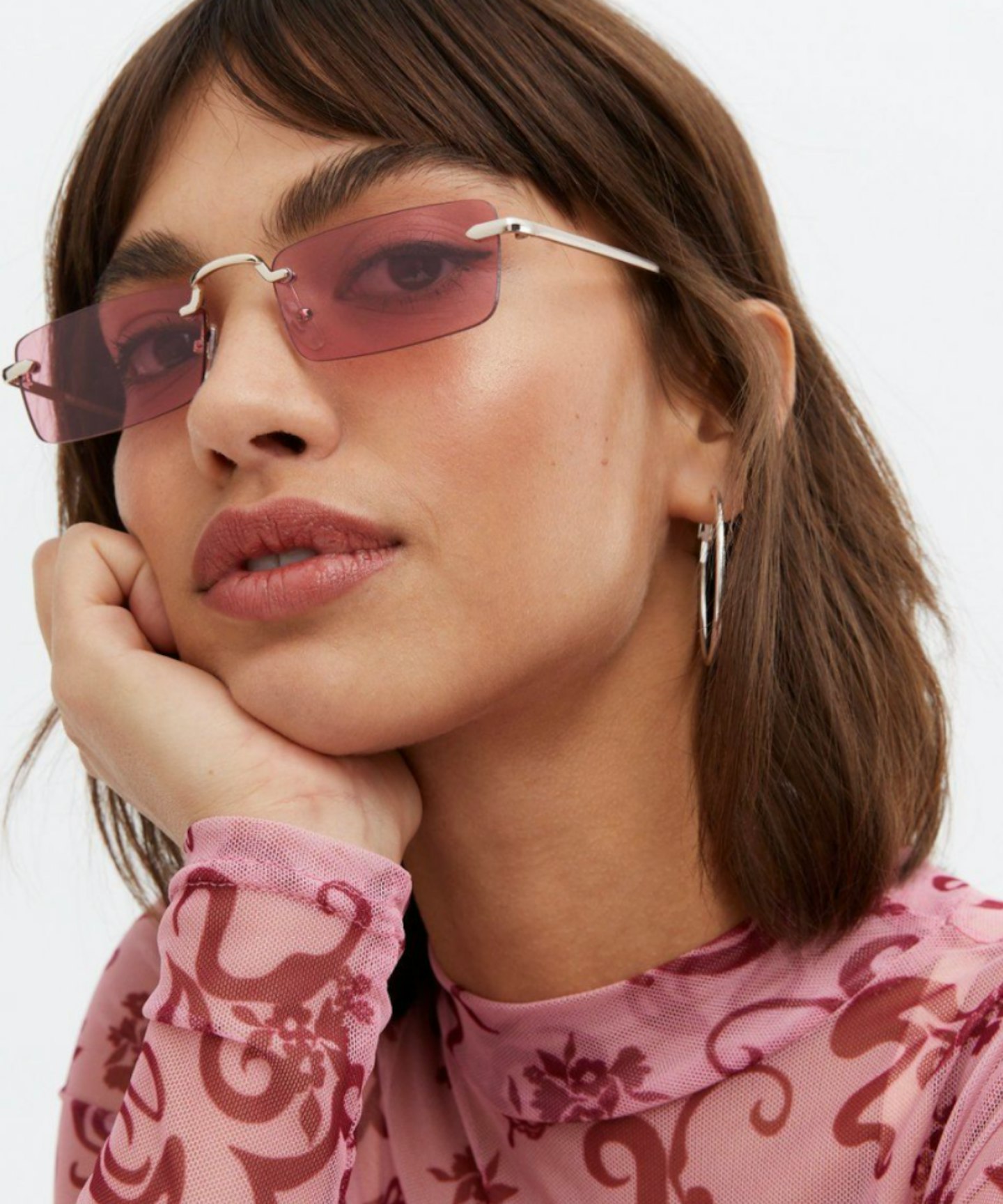 Pink Rectangle Rimless Sunglasses | New Look