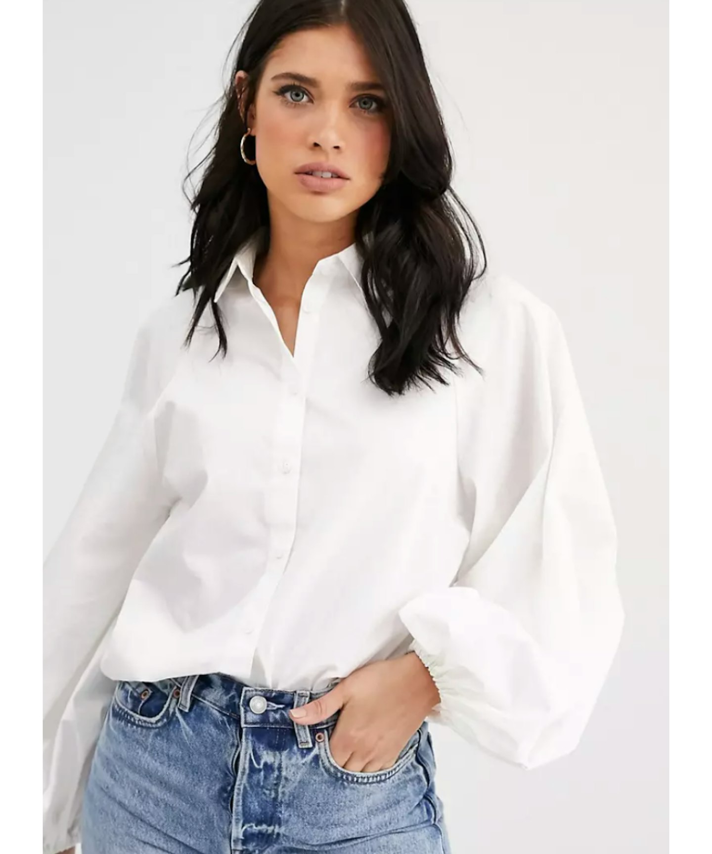ASOS DESIGN long volume sleeve shirt in cotton in white | ASOS