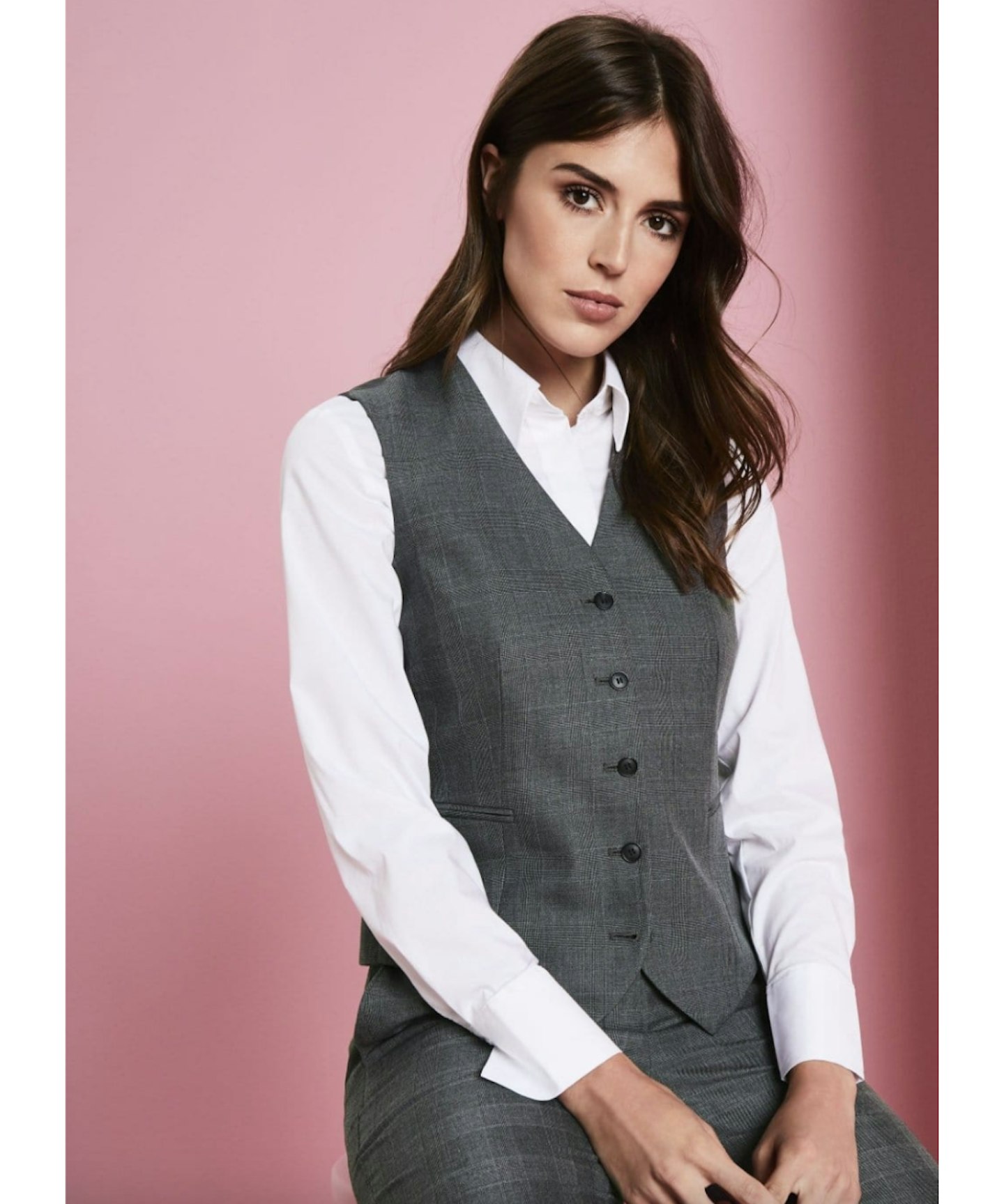 Women's Alderley Waistcoat, Grey Check (simonjersey.com)