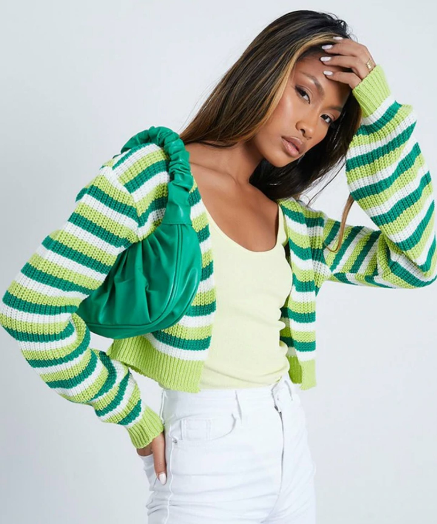 Green Cropped Balloon Sleeve Cardigan | Knitwear | Cardigan | I SAW IT FIRST