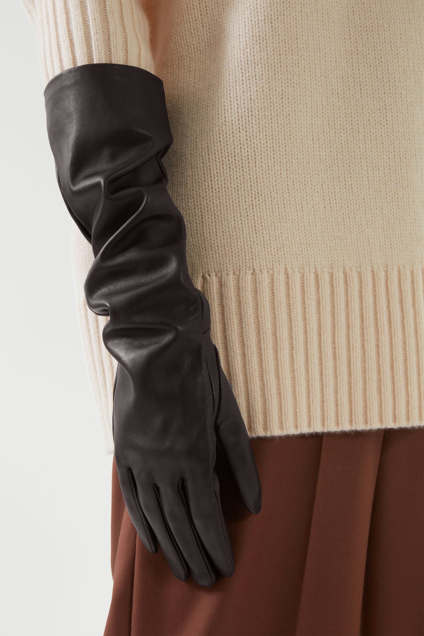 best long gloves party COS, Long Leather Dark Brown Gloves, £79