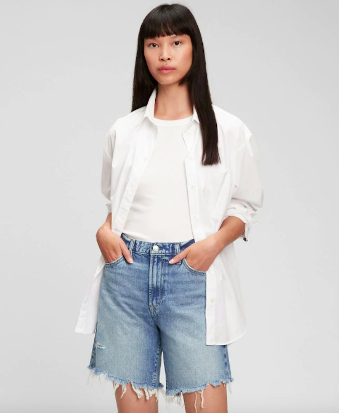 Mid-Rise Loose Denim Bermuda Shorts With Washwell, £39.95