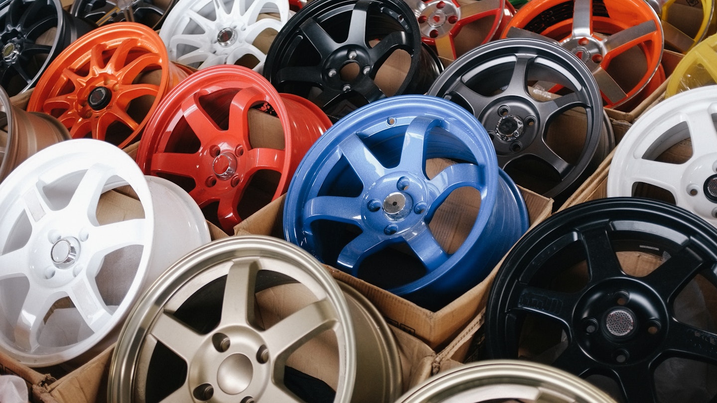 A selection of colourful alloy wheels