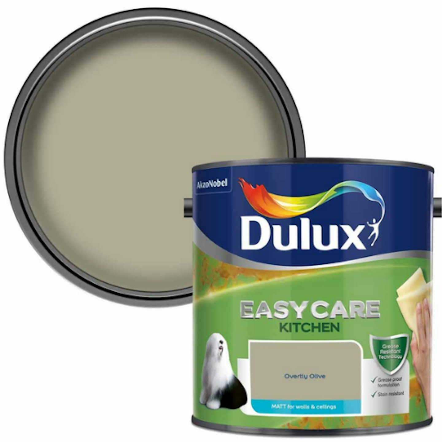 Dulux Easycare Kitchen Overtly Olive Matt Emulsion Paint, 2.5L